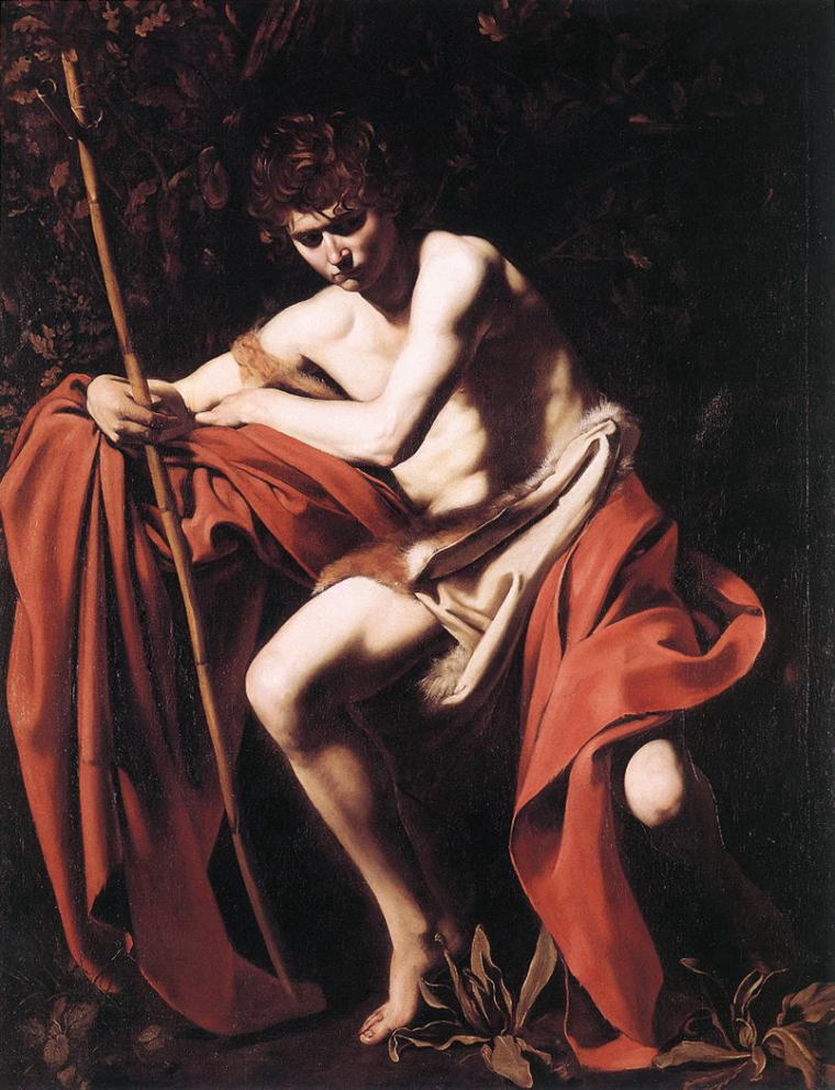カラヴァッジョ　「洗礼者聖ヨハネ」　1604　　Oil on canvas, 172,5 x 104,5 cm　　カンザス・シティ、ネルソン・アトキンズ美術館